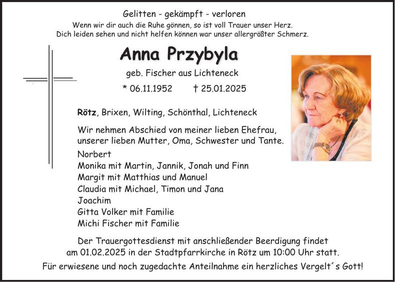 Traueranzeige Anna Przybyla