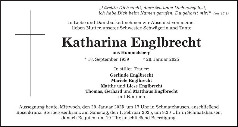 Traueranzeige Katharina Englbrecht
