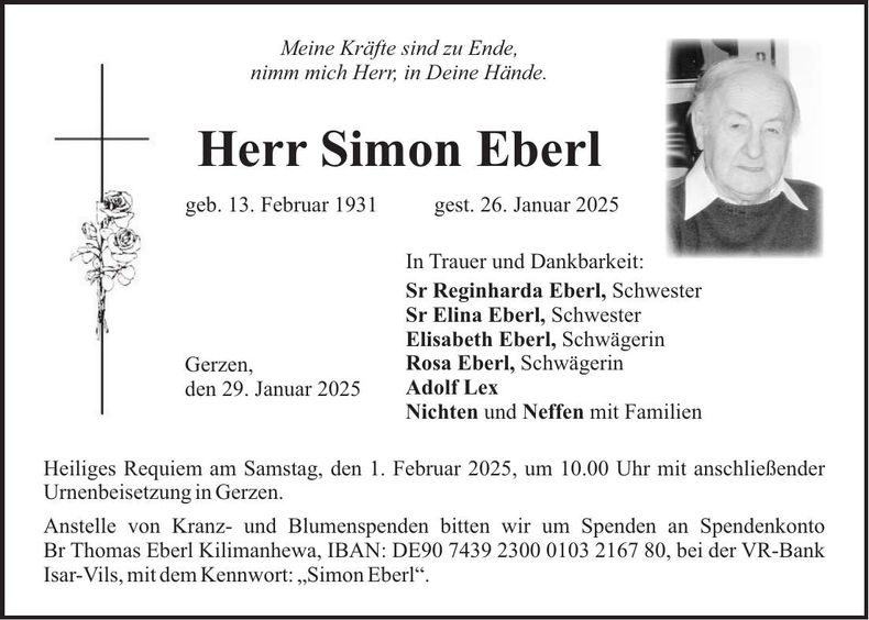 Traueranzeige Simon Eberl
