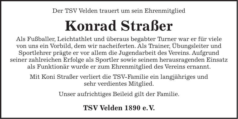 Traueranzeige Konrad Straßer