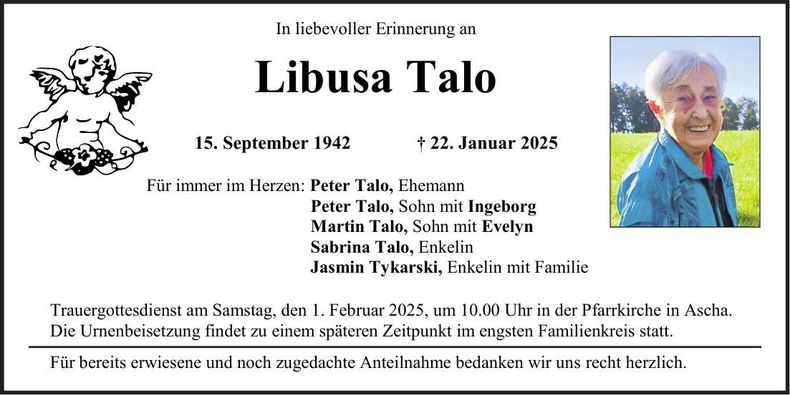 Traueranzeige Libusa Talo