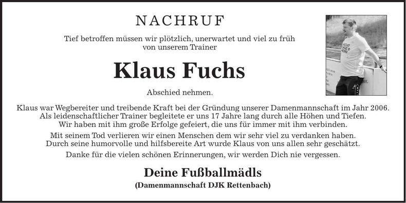 Traueranzeige Klaus Fuchs