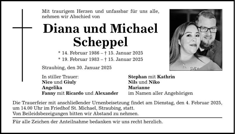 Traueranzeige Diana und Michael Scheppel
