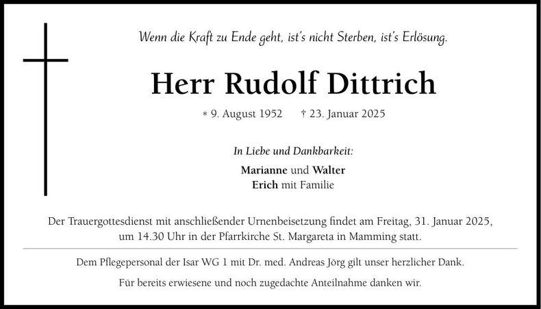 Traueranzeige Rudolf Dittrich