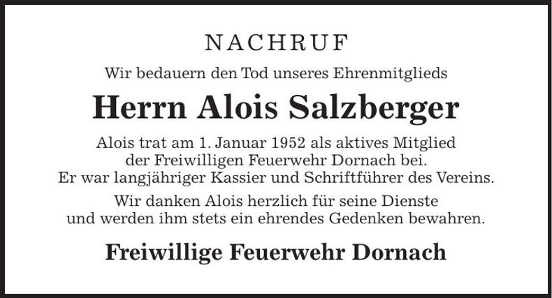 Traueranzeige Alois Salzberger
