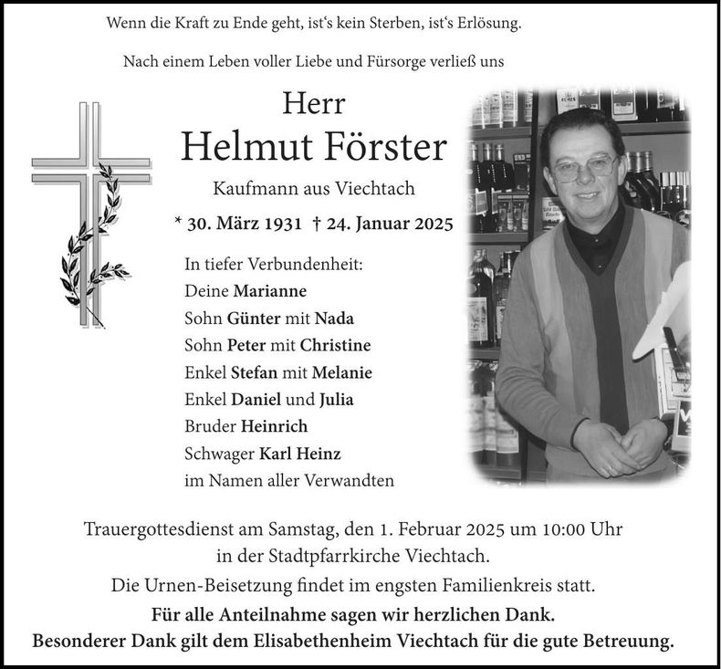 Traueranzeige Helmut Förster