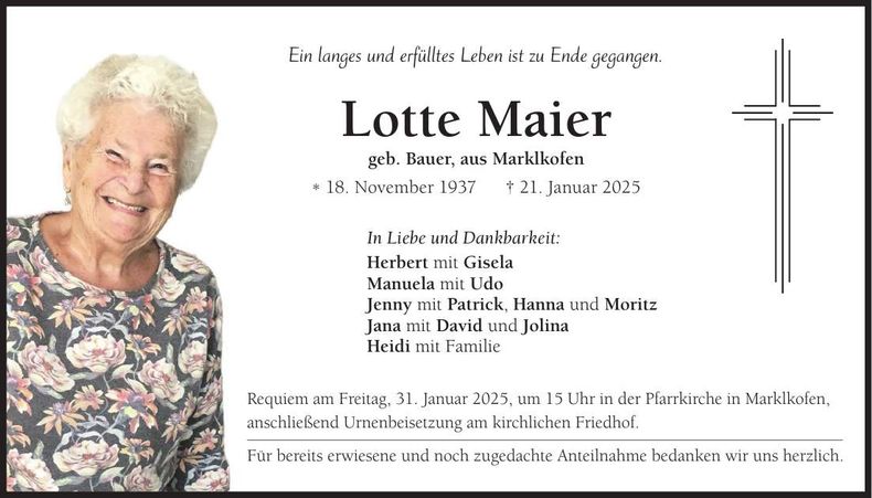 Traueranzeige Lotte Maier