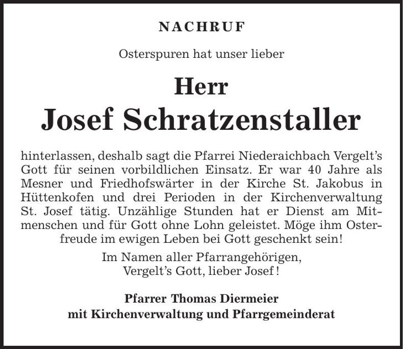 Traueranzeige Josef Schratzenstaller