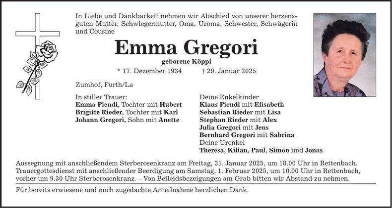 Traueranzeige Emma Gregori