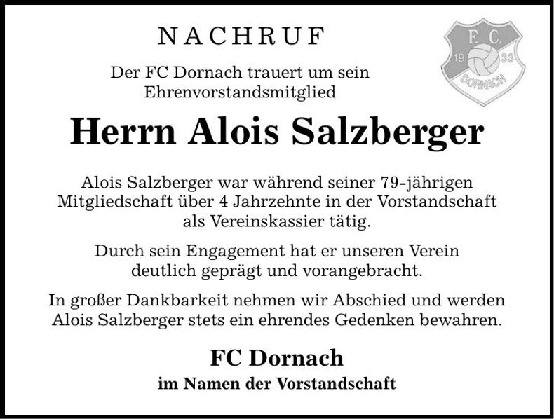Traueranzeige Alois Salzberger