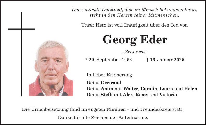 Traueranzeige Georg Eder