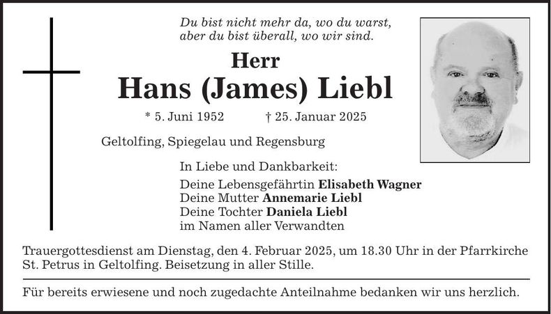 Traueranzeige Hans Liebl
