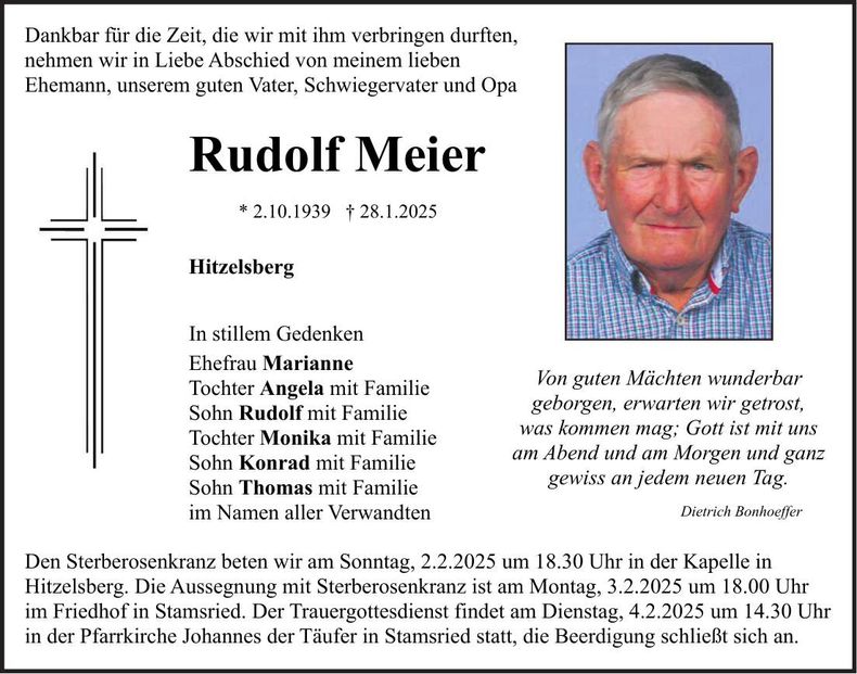 Traueranzeige Rudolf Meier