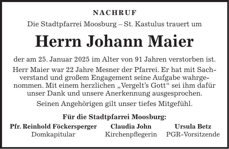 Traueranzeige Johann Maier