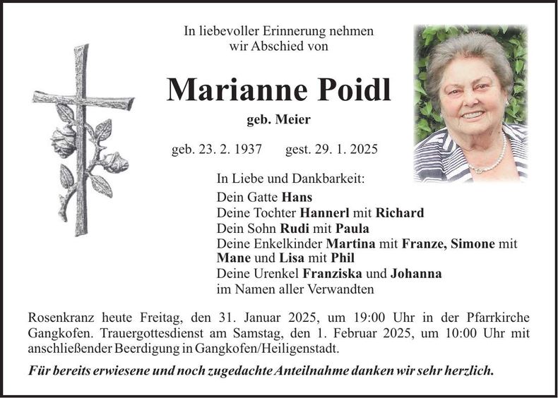 Traueranzeige Marianne Poidl