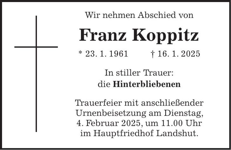 Traueranzeige Franz Koppitz