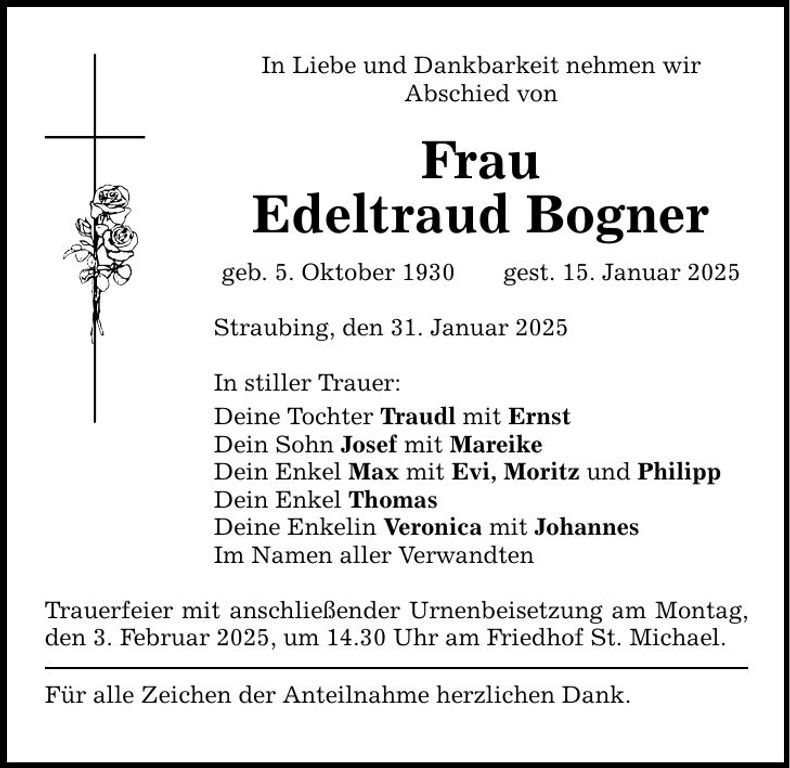 Traueranzeige Edeltraud Bogner