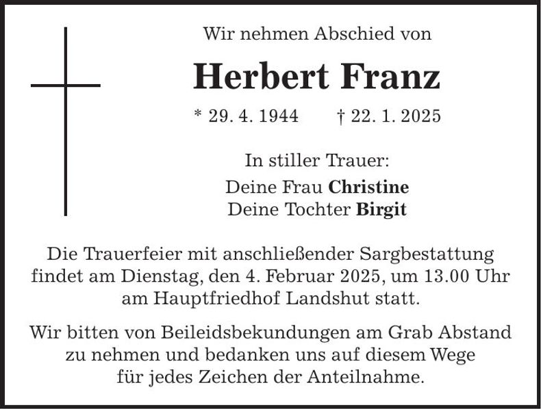 Traueranzeige Herbert Franz