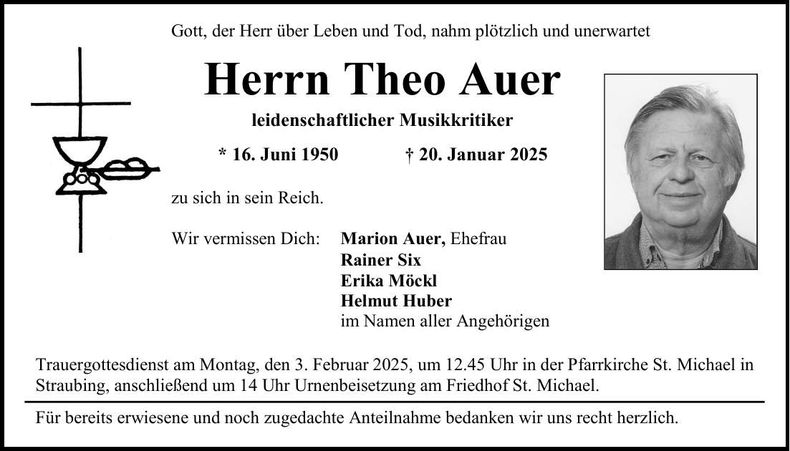 Traueranzeige Theo Auer