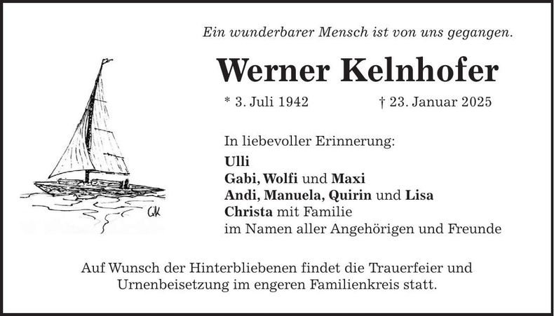 Traueranzeige Werner Kelnhofer