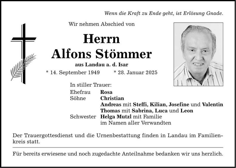 Traueranzeige Alfons Stömmer