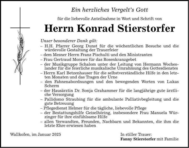Traueranzeige Konrad Stierstorfer