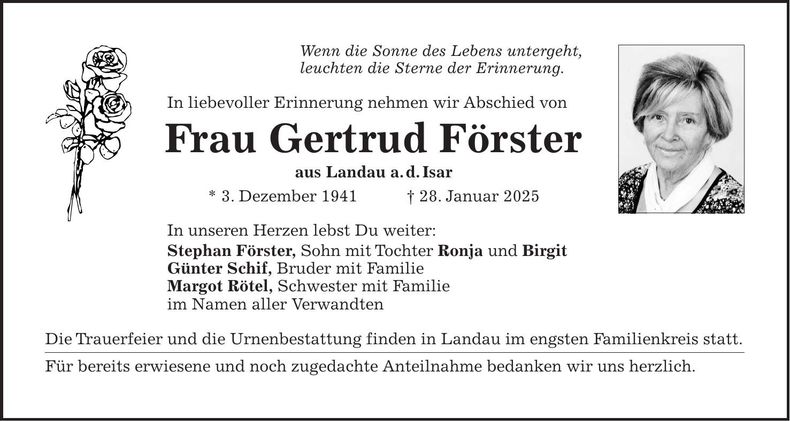 Traueranzeige Gertrud Förster