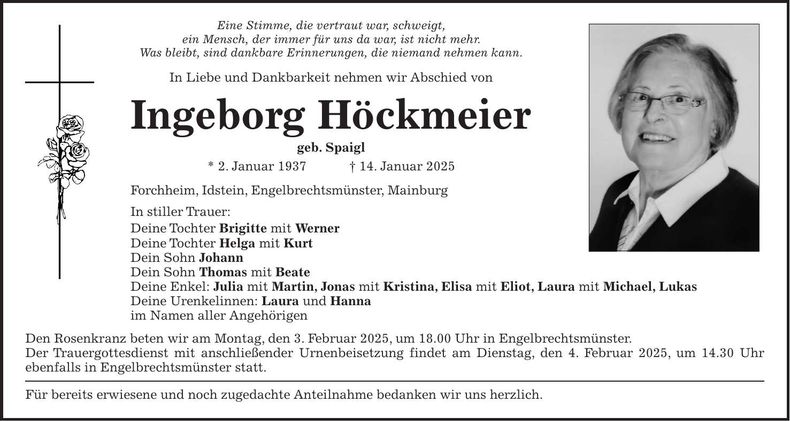 Traueranzeige Ingeborg Höckmeier