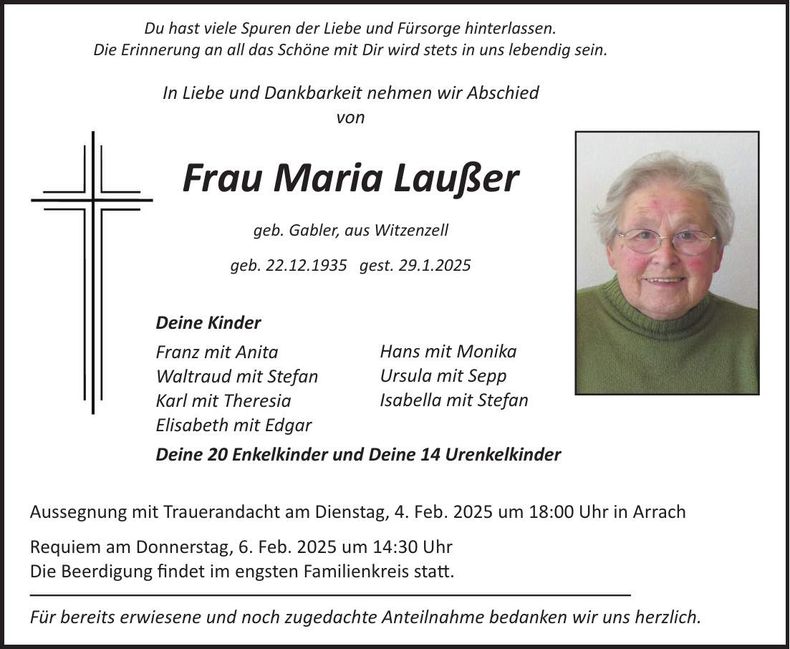 Traueranzeige Maria Laußer