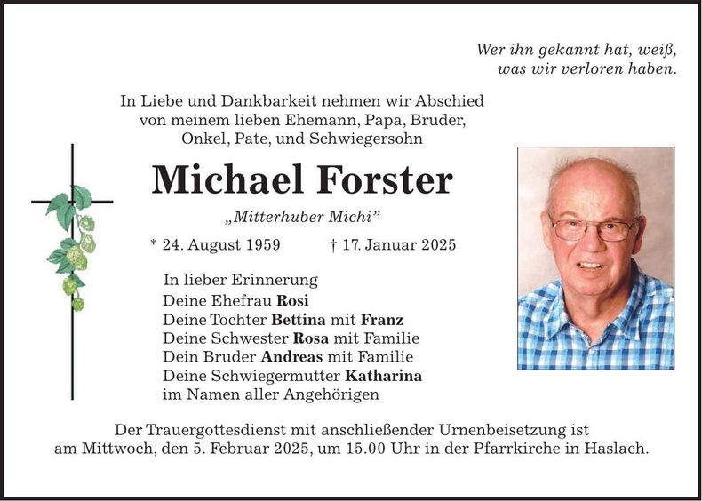 Traueranzeige Michael Forster