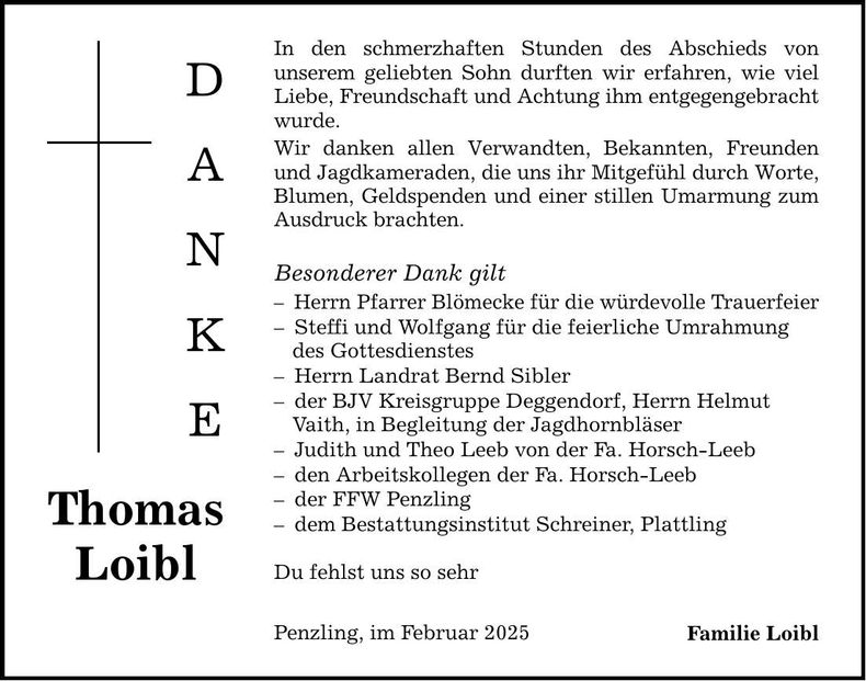 Traueranzeige Thomas Loibl