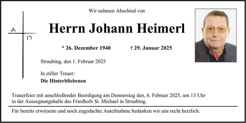 Traueranzeige Johann Heimerl