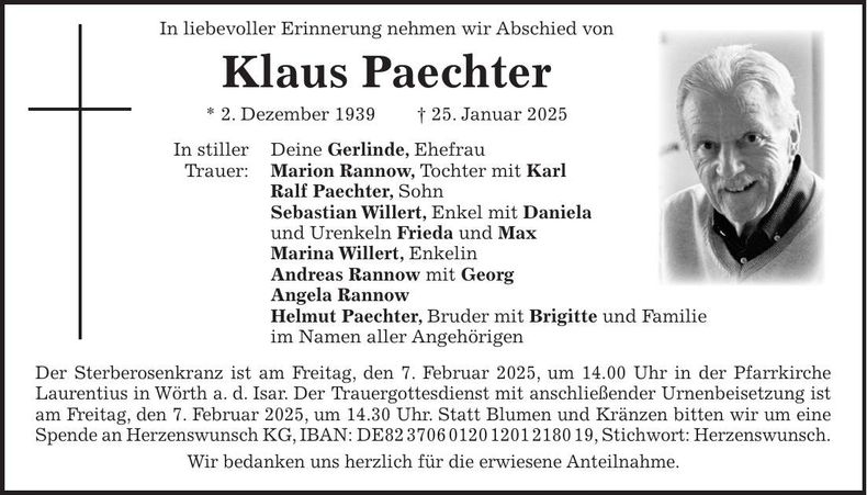 Traueranzeige Klaus Paechter