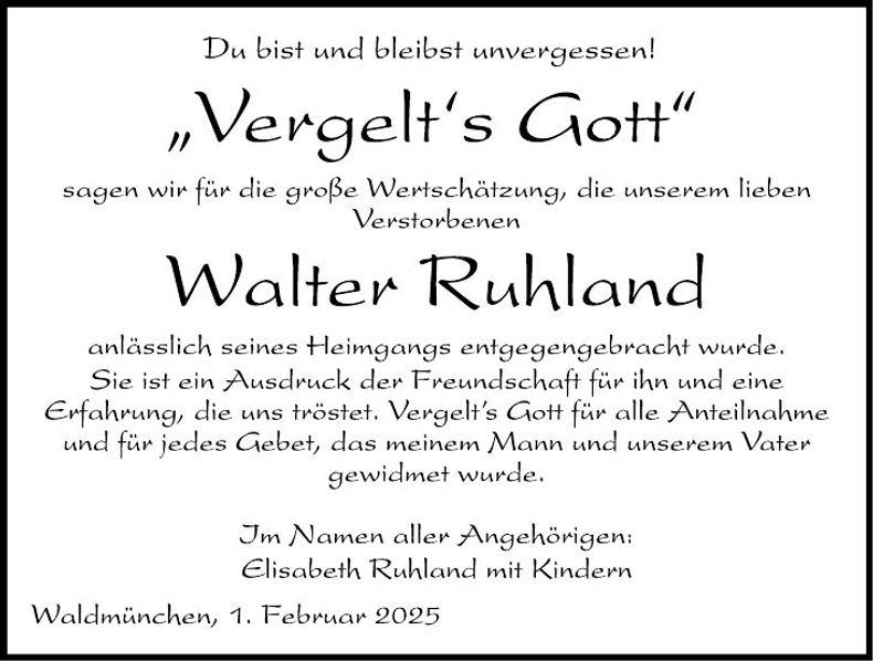 Traueranzeige Walter Ruhland
