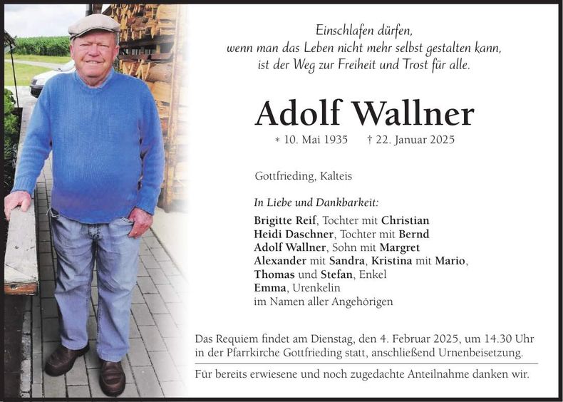 Traueranzeige Adolf Wallner