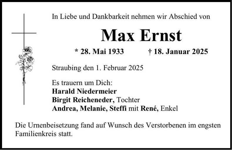 Traueranzeige Max Ernst