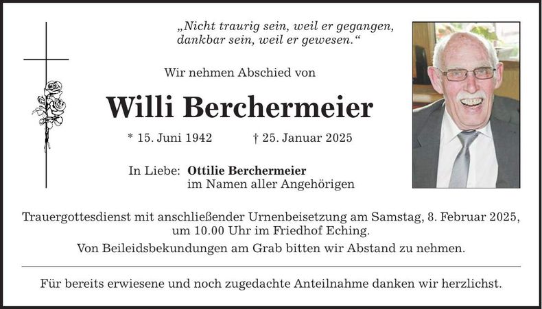 Traueranzeige Willi Berchermeier