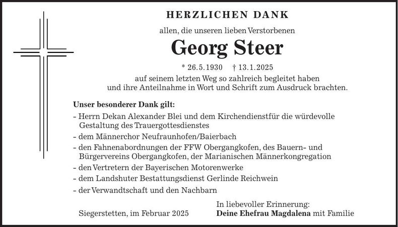 Traueranzeige Georg Steer