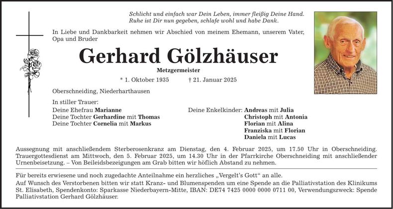 Traueranzeige Gerhard Gölzhäuser