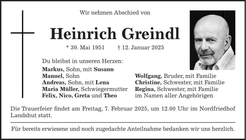 Traueranzeige Heinrich Greindl