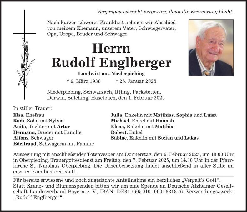 Traueranzeige Rudolf Englberger