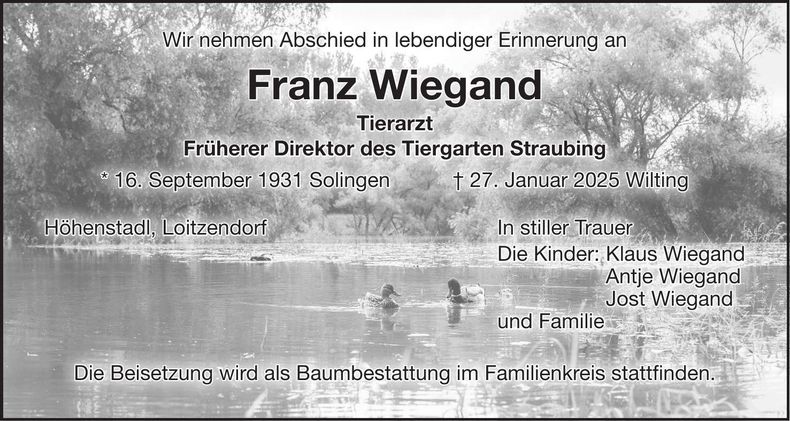 Traueranzeige Franz Wiegand