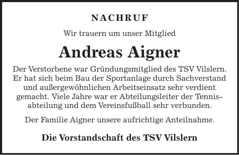 Traueranzeige Andreas Aigner