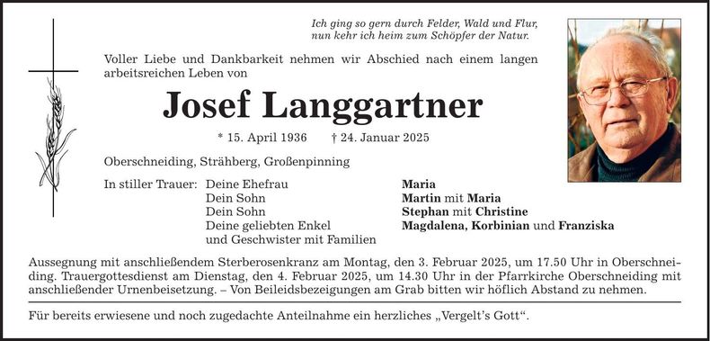 Traueranzeige Josef Langgartner