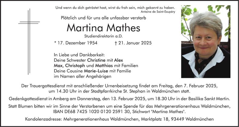 Traueranzeige Martina Mathes