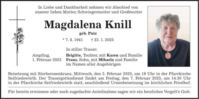 Traueranzeige Magdalena Knill