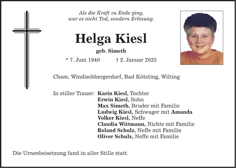 Traueranzeige Helga Kiesl