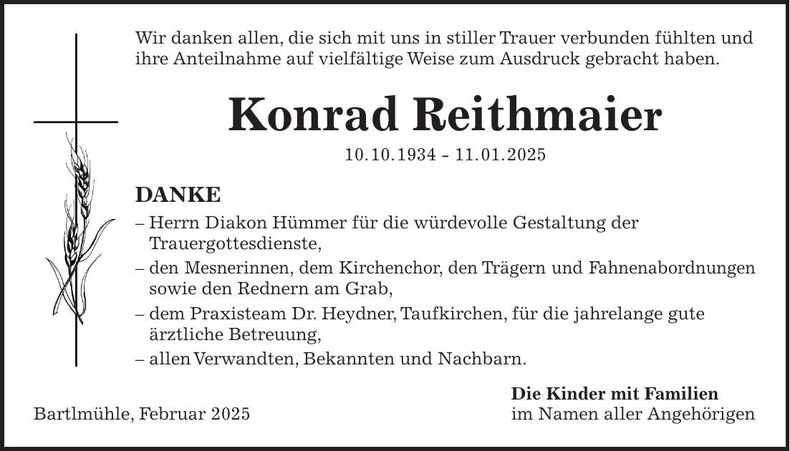 Traueranzeige Konrad Reithmaier