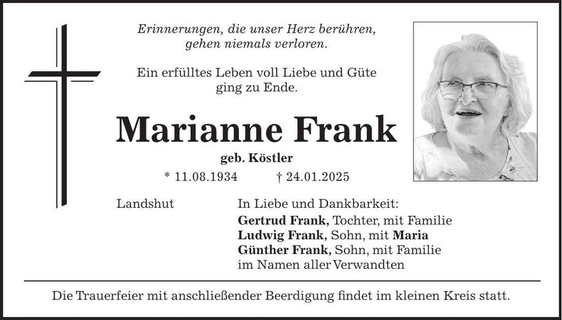 Traueranzeige Marianne Frank