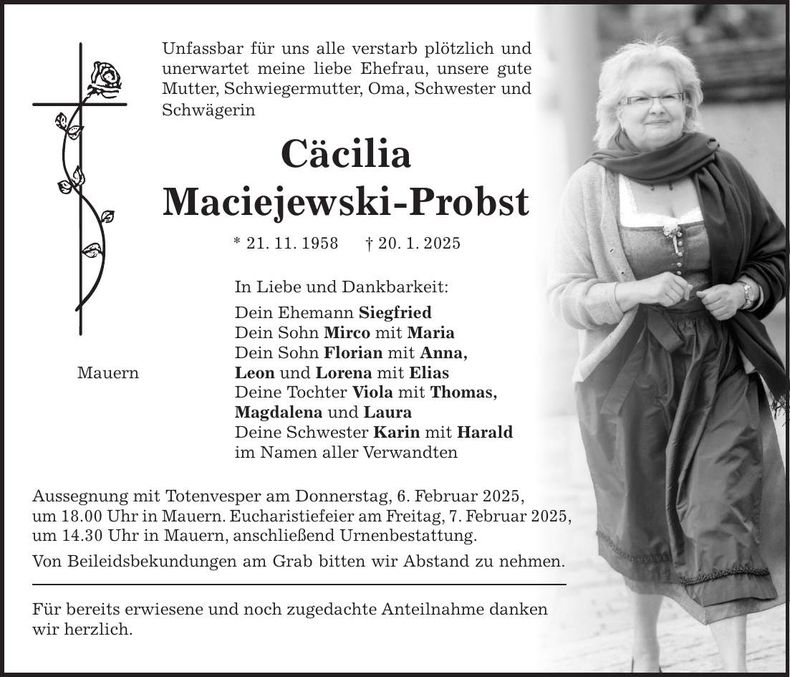 Traueranzeige Cäcilia Maciejewski-Probst